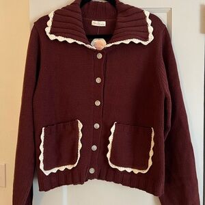 Rylee + Cru Women’s burgundy collared cardigan sweater